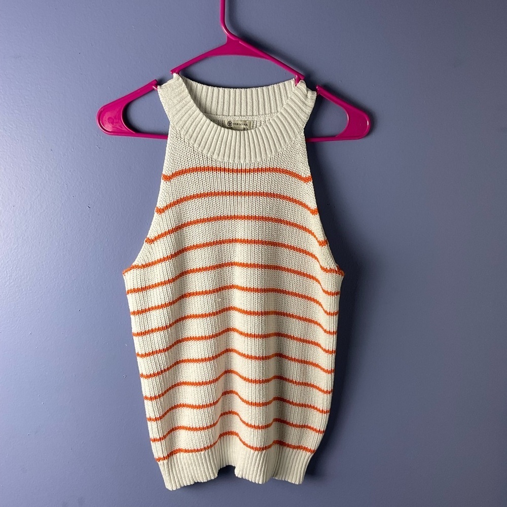 Versona sleeveless white and orange stripe cotton sweater